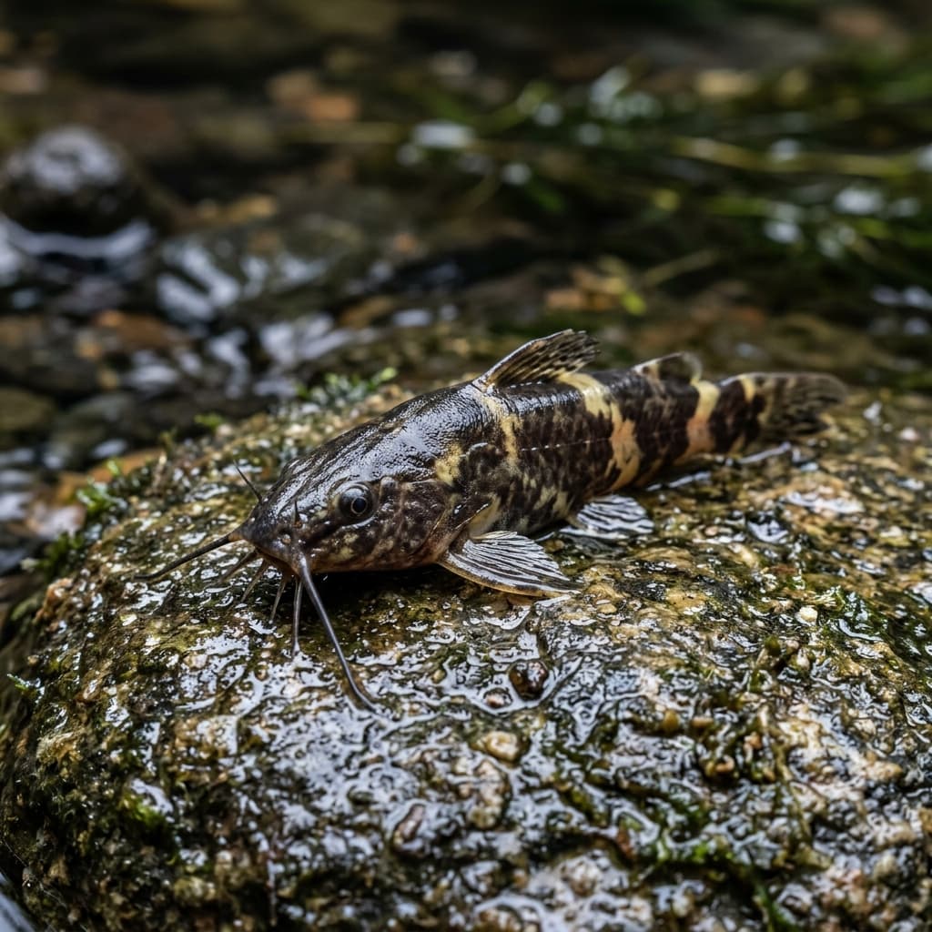 Bagre-Abelha Escalador (Rhyacoglanis paranensis) fixado em rocha