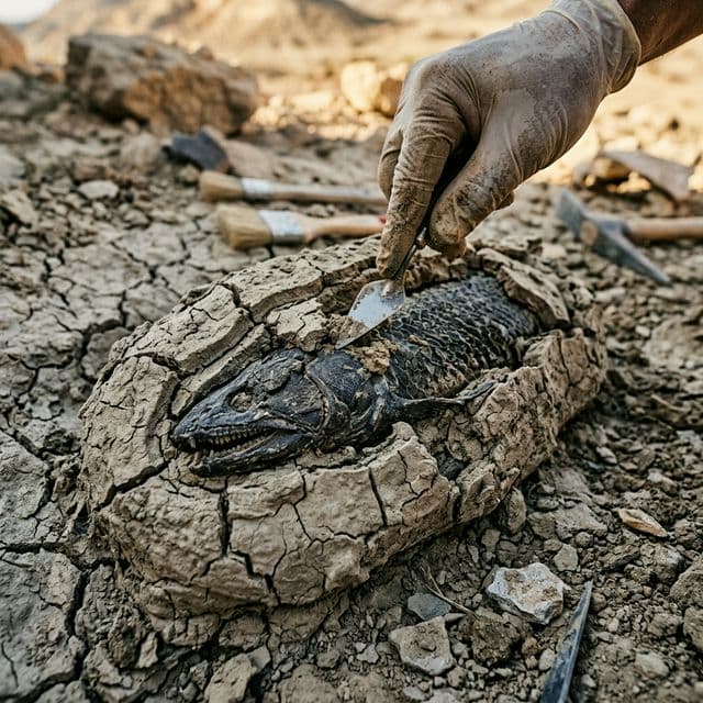 Descoberta do Peixe-Pulmonado enterrado na lama seca
