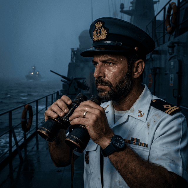 Oficial da Marinha observando o OVNI